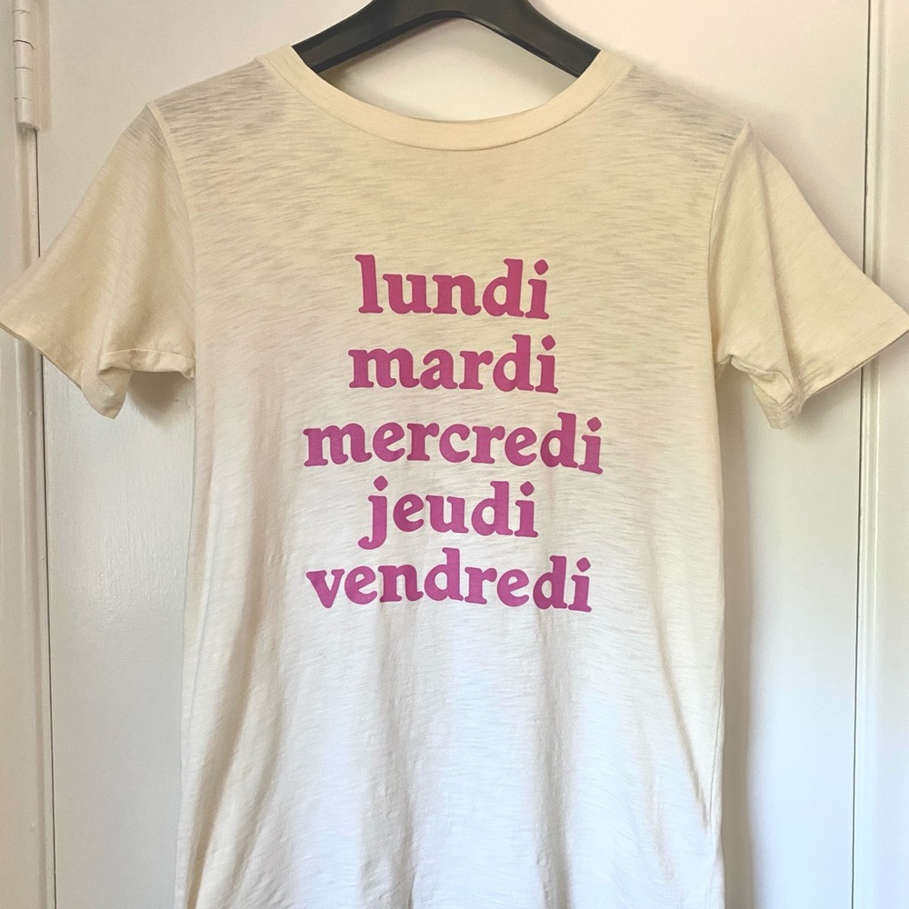 White Tee French Graphic J. Crew "Les jours de la semaine" crewneck Y2K